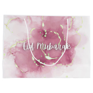 Eid Mubarak/Happy Eid Geschenk Beutel Pink Marmors Große Geschenktüte