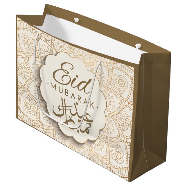 Eid Mubarak | Happy Eid Golden Calligraphy Mandala Große Geschenktüte (Vorderseite Schrägansicht)
