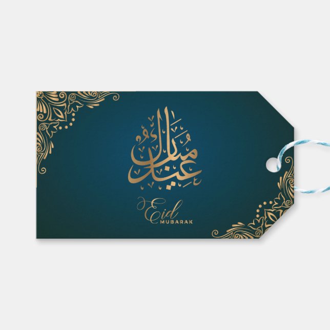 Eid Mubarak | Happy Eid Golden Green Calligraphy Geschenkanhänger (Vorderseite (Horizontal))