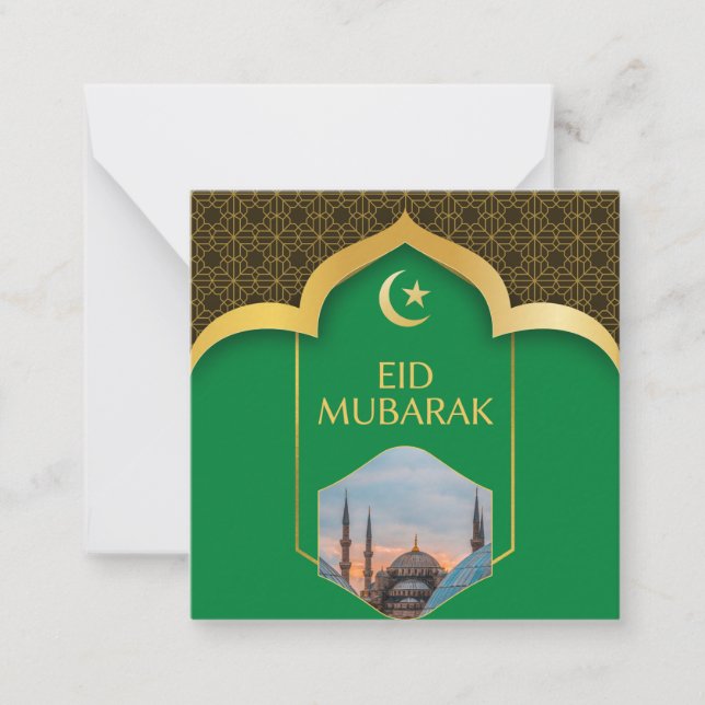 Eid Mubarak im grünen Hintergrund Mitteilungskarte (Vorderseite)
