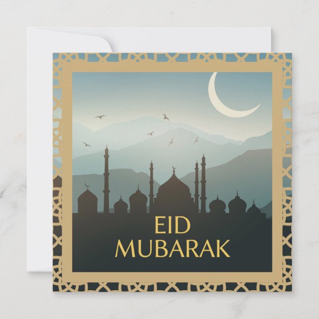 Eid Mubarak im hellblauen Hintergrund Einladung (Vorderseite)