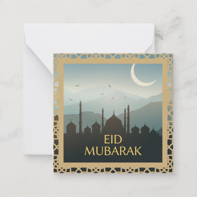 Eid Mubarak im hellblauen Hintergrund Mitteilungskarte (Vorderseite)