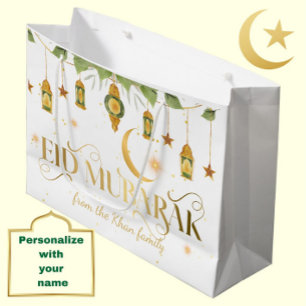 Eid Mubarak Individuelle Name Elegante White Gold Große Geschenktüte