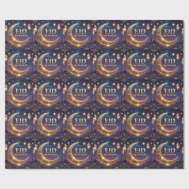 Eid Mubarak Islamic celebration Gold And navy Geschenkpapier (Flach)