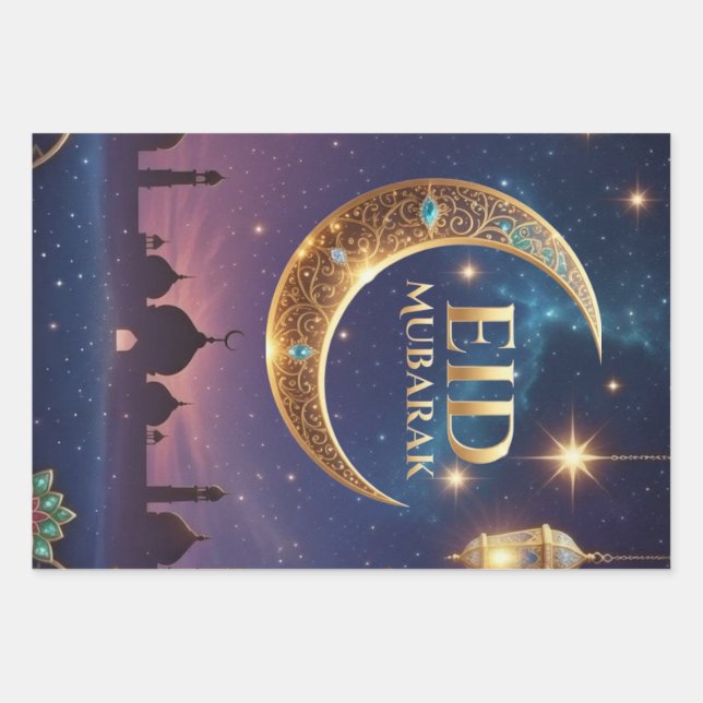 Eid Mubarak Islamic celebration Gold And navy Geschenkpapier Set (Vorderseite 2)