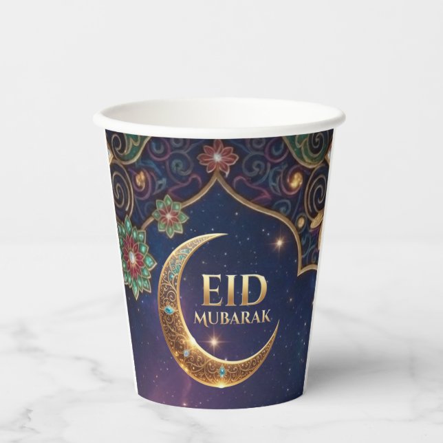 Eid Mubarak Islamic celebration Gold And navy Pappbecher (Vorderseite)