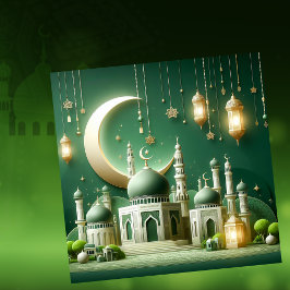 Eid Mubarak Islamic Lantern Crescent Star Green Feiertagskarte