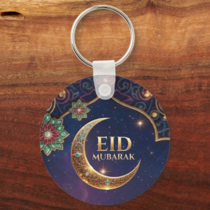 Eid Mubarak Islamische Feier Gold und Marineblau Schlüsselanhänger