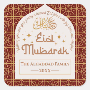 Eid Mubarak Islamischer Feiertag Elegantes Rotes u Quadratischer Aufkleber