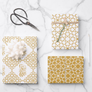 Eid Mubarak Islamisches geometrisches Goldmuster Geschenkpapier Set