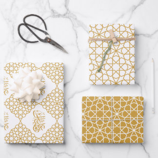 Eid Mubarak Islamisches geometrisches Goldmuster Geschenkpapier Set