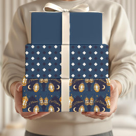 Eid Mubarak Kids Blue Moon Lantern Muster Zittern  Geschenkpapier Set