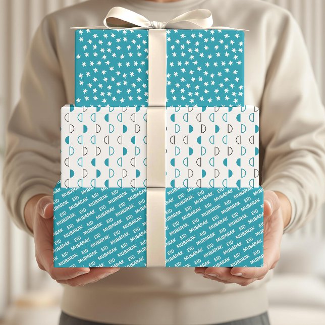 Eid Mubarak Kids Blue Moon Star Zitat Geschenkpapier Set (Von Creator hochgeladen)