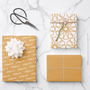 Eid Mubarak Kids Yellow Muster Zitat White Text Geschenkpapier Set