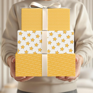 Eid Mubarak Kids Yellow Star Wavy Muster Zitat Geschenkpapier Set