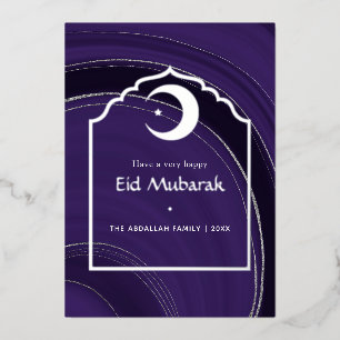 Eid Mubarak Lila und Silber Achat Folien Feiertag Feiertagskarte