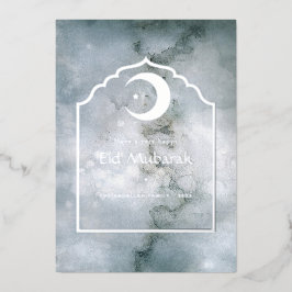 Eid Mubarak Marble Silver Foil Holiday Card Folien Feiertagskarte