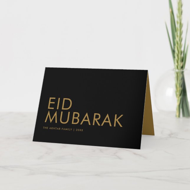 Eid Mubarak Modern Black and Gold Muslim Holiday Karte (Vorderseite)