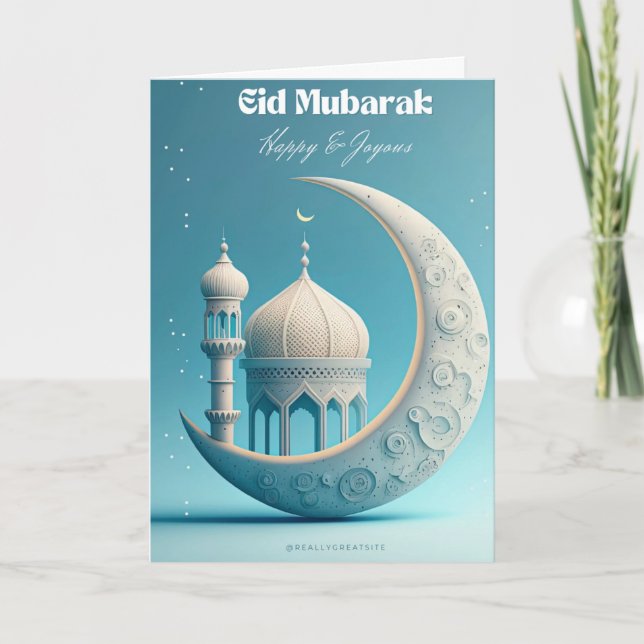 Eid Mubarak Mond & Sterne Elegantes Design Button- Karte (Vorderseite)