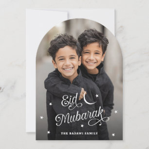 Eid Mubarak Mond Sterne weißes Overlay-Foto Feiertagskarte