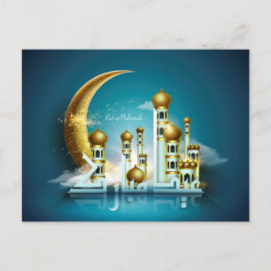 Eid Mubarak Moon Moschee Arabische Kalligrafie Bla Feiertagspostkarte