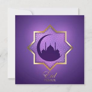 Eid Mubarak Moschee Crescent Star Lila Gold Feiertagskarte