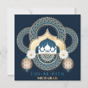 Eid Mubarak Moschee Islamische Laternblau Feiertagskarte