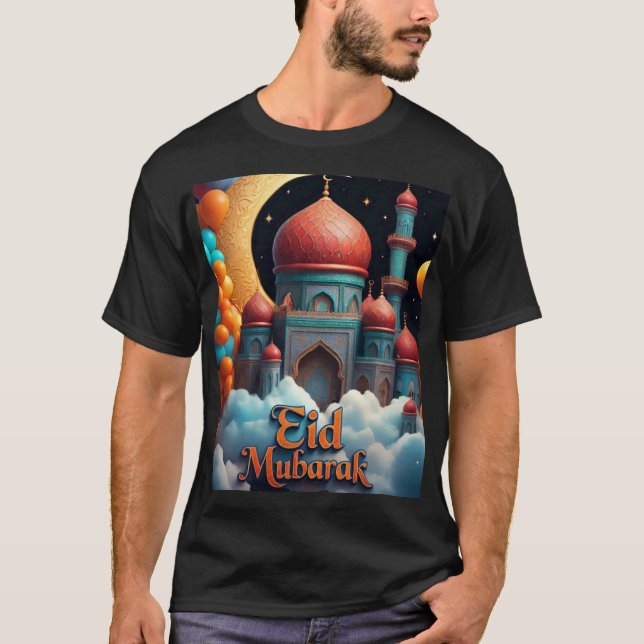 Eid Mubarak Moschee mit Balloons Hemd für Männer T-Shirt (Vorderseite)