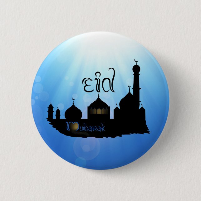 Eid Mubarak Moschee mit Typografie Button (Vorderseite)