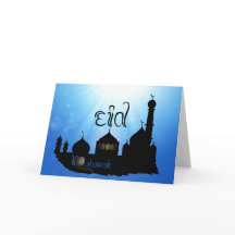 Eid Mubarak Moschee mit Typografie Holiday Card