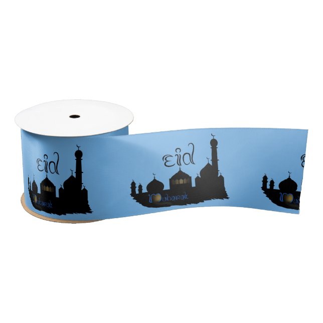 Eid Mubarak Moschee Silhouette - Ribbon Satinband (Spule)