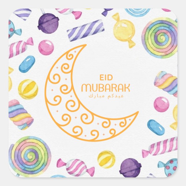 Eid Mubarak Muster Bonbons Quadratischer Aufkleber (Vorderseite)