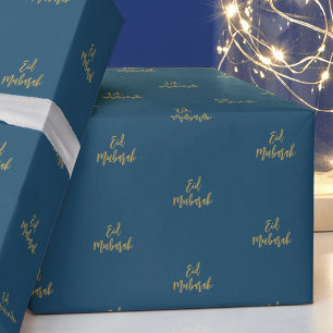 Eid Mubarak Navy Blue Gold Geschenkpapier