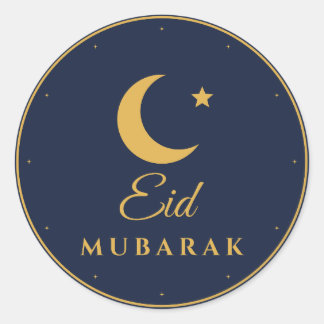 Eid Mubarak Navy Gold Halbmond Runde Aufkleber