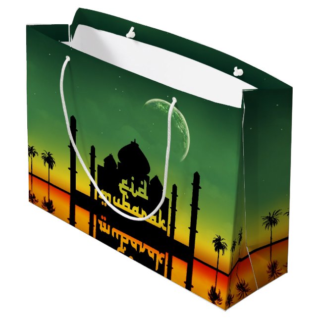 Eid Mubarak Night Reflection Große Geschenktüte (Rückseite Schrägansicht)
