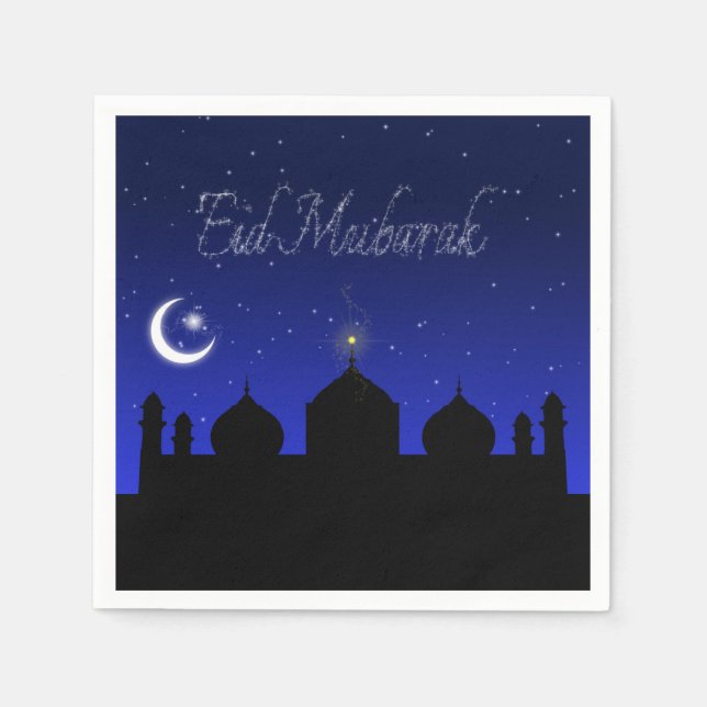 Eid Mubarak Night Stars Moschee Serviette (Vorderseite)