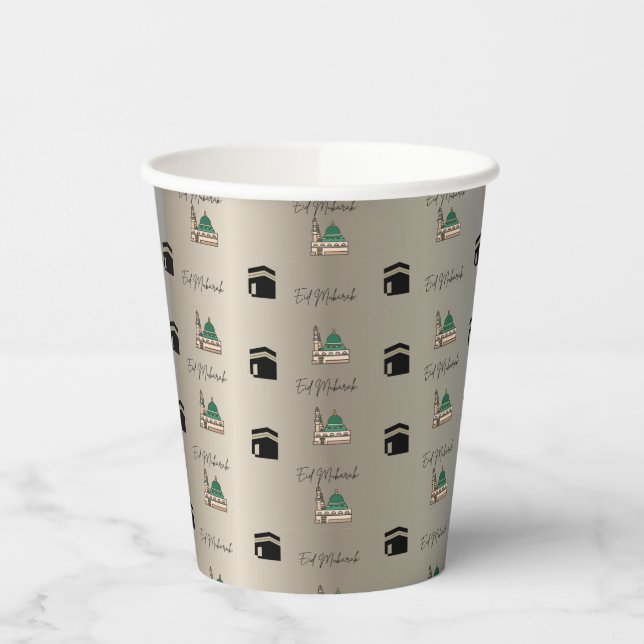 Eid Mubarak Paper Cup – Gold Kaaba & Masjid Nabawi Pappbecher (Links)