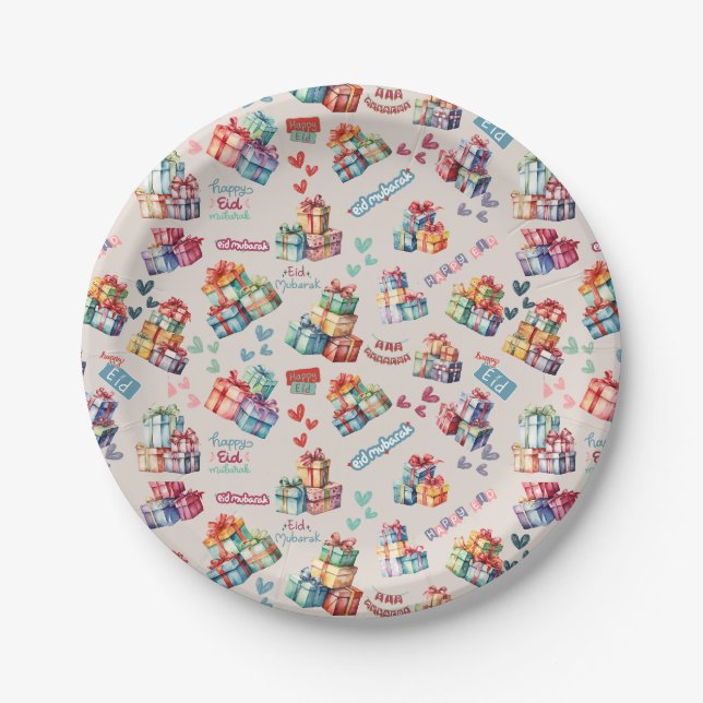 Eid Mubarak Paper Plates – Colourful Gift Boxes Pappteller (Vorderseite)
