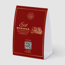 Eid Mubarak QR-Code-Tischständer Rot Gold Islamisc