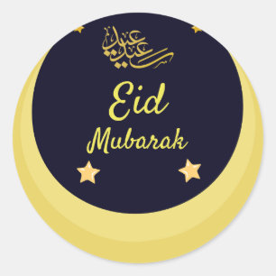 Eid Mubarak   Ramadan Gold Crescent Stars Black Runder Aufkleber
