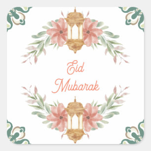 Eid Mubarak  Ramadan Mubarak Blume Wreath Lamp Quadratischer Aufkleber