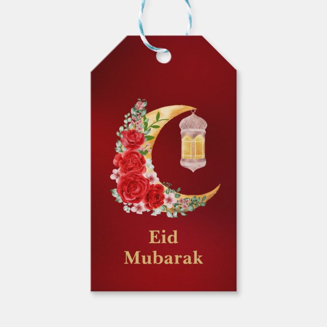 Eid Mubarak Red Floral Cresent Islamic Lantern Geschenkanhänger (Vorderseite)