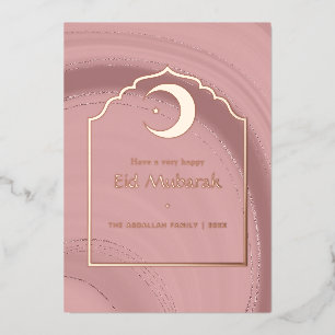 Eid Mubarak Rose Gold und Blassrosa Achatfolie Ho Folien Feiertagskarte