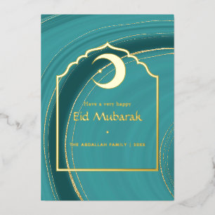Eid Mubarak Türkis - Türkis und Gold Achat Folie H Folien Feiertagskarte