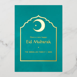 Eid Mubarak Türkis und Goldfolie Feiertagskarte Folien Feiertagskarte