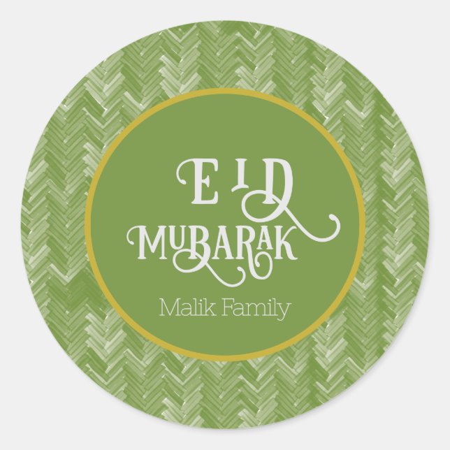 Eid Mubarak Typografie Zickzack Green Personalisie Runder Aufkleber (Vorderseite)