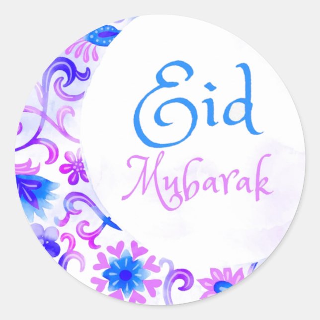 Eid Mubarak Watercolor Runder Aufkleber (Vorderseite)