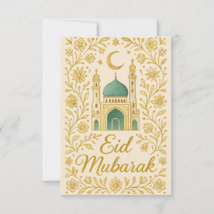 Eid Mubarak - Weiße und goldene Moscheenblumen Einladung