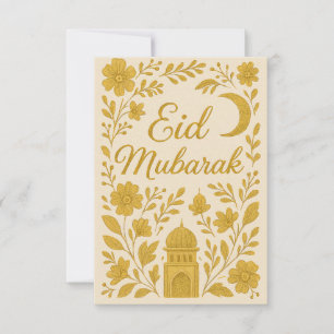 Eid Mubarak - Weiße und goldene Moscheenblumen Einladung