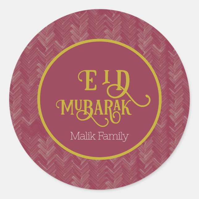 Eid Mubarak Zickzack luxuriös Red Personalisiert Runder Aufkleber (Vorderseite)